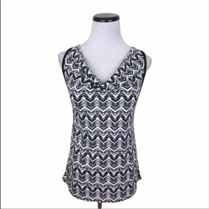 Maurices Drape Neck Racerback Tank Top Sleeveless Blouse Black White Size XS